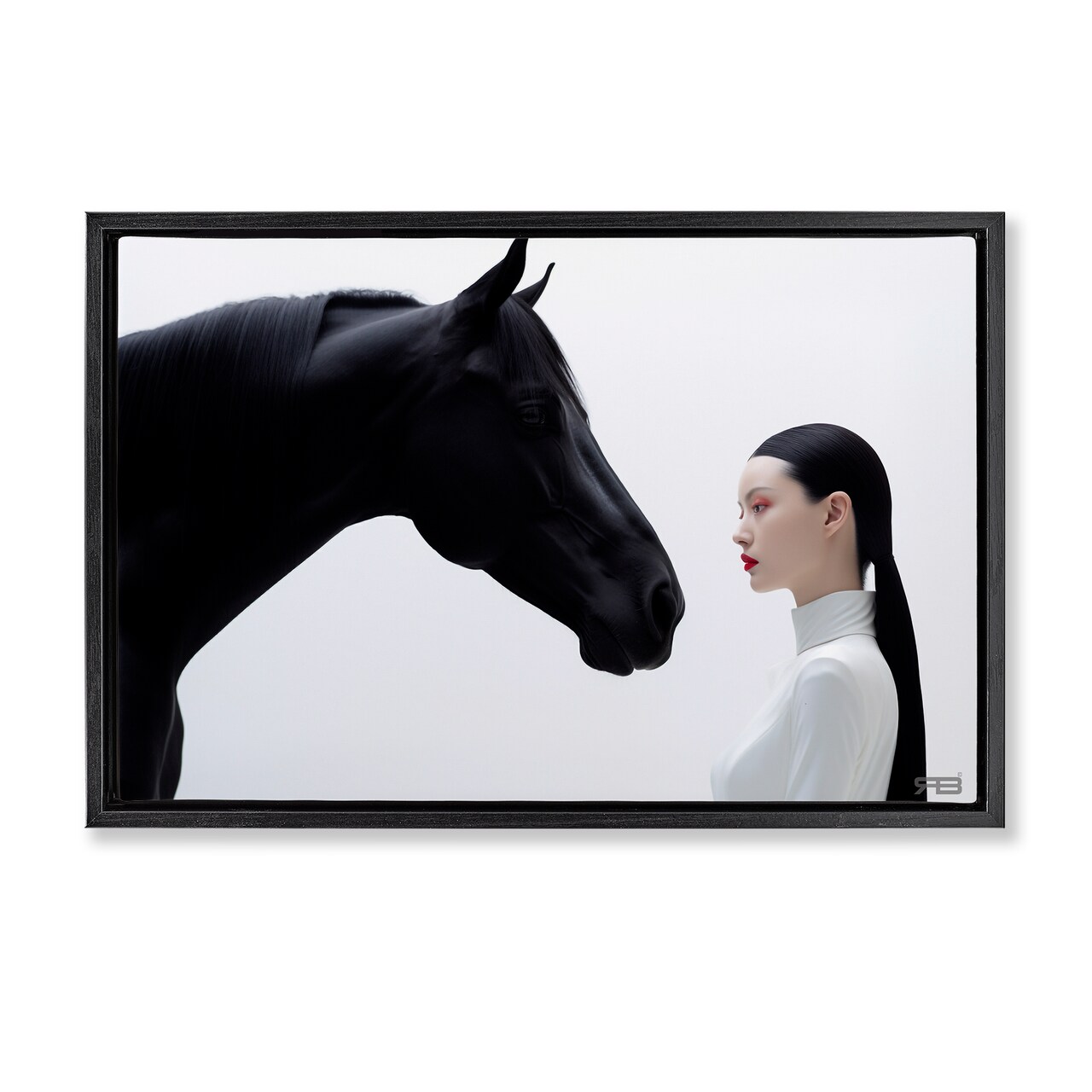 Stupell Industries Sleek Black Horse & Girl Framed Floater Canvas Wall Art Design by RB